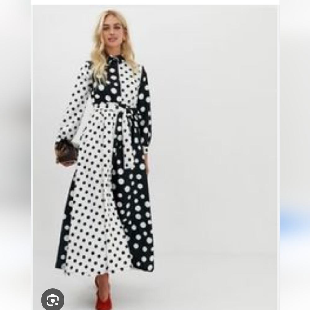 Polka Dot Maxi Dress - Black and White - Picture 11 of 13
